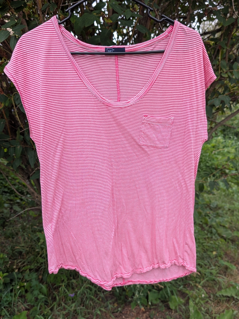 GAP Red & White Striped Scoop Neck Pocket Tee